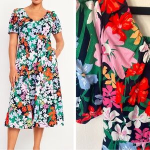 Old Navy Floral Midi Swing Dress 100% cotton - Gorgeous!